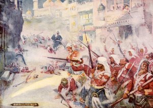 Britse soldaten vechten zich een weg door de straten door Joseph Ratcliffe Skelton
